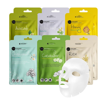 Essence Facial Sheet Masks - Korean Skin Care Moisturizing 12-Pack (Assorted - 2 of Each Variant)
