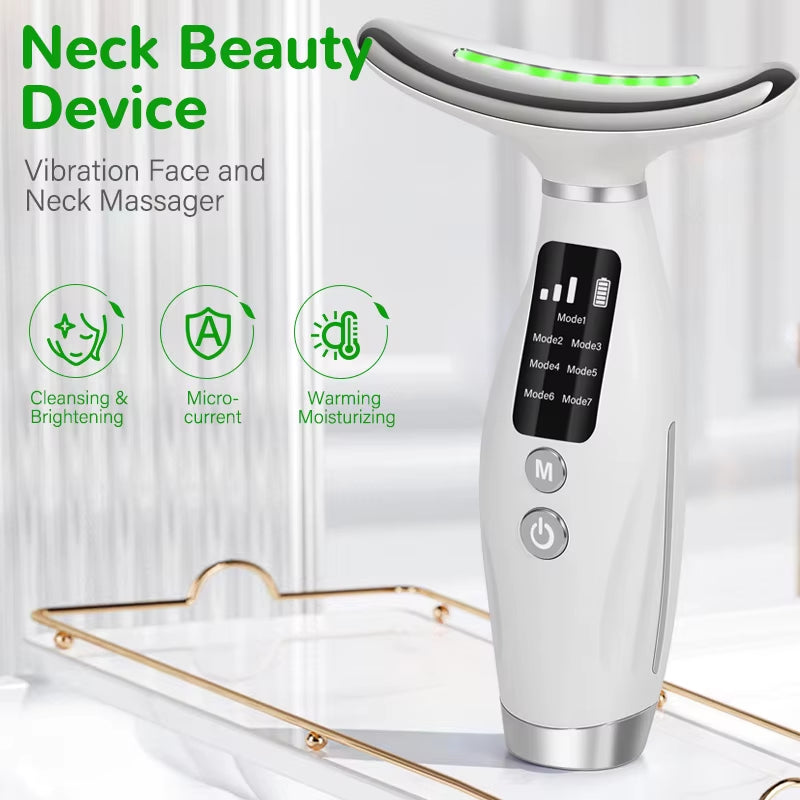 Revitalize Your Beauty Routine: 7 Color EMS Micro-Current Facial & Neck Massager with Vibrating Technology for Ultimate Care