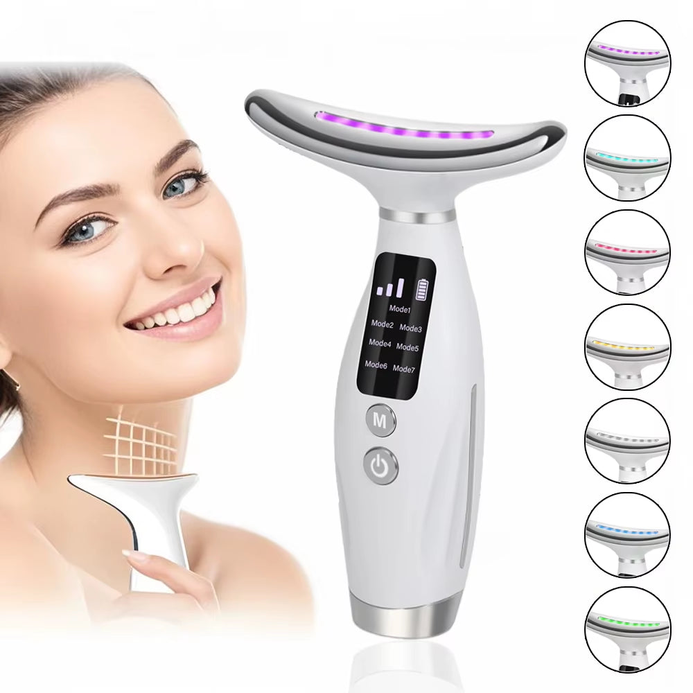 Revitalize Your Beauty Routine: 7 Color EMS Micro-Current Facial & Neck Massager with Vibrating Technology for Ultimate Care