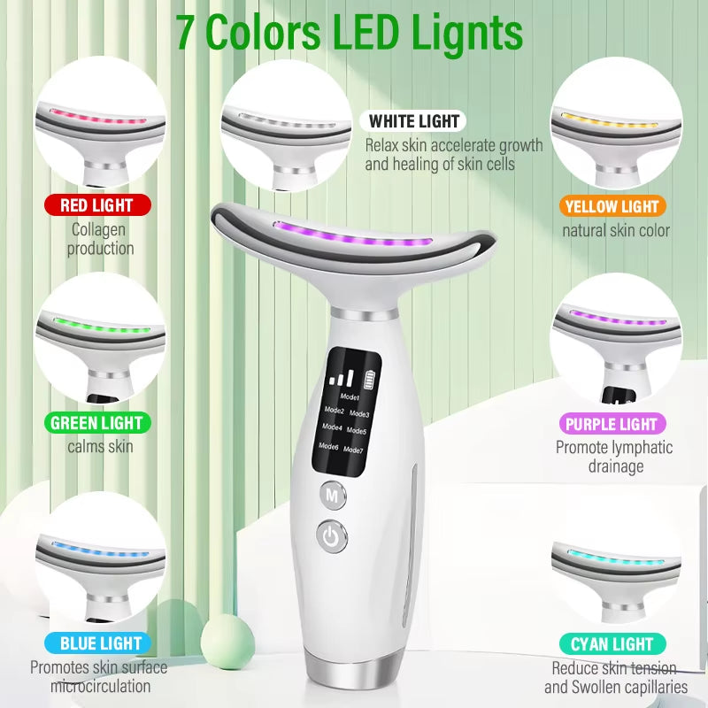Revitalize Your Beauty Routine: 7 Color EMS Micro-Current Facial & Neck Massager with Vibrating Technology for Ultimate Care