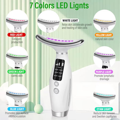 Revitalize Your Beauty Routine: 7 Color EMS Micro-Current Facial & Neck Massager with Vibrating Technology for Ultimate Care