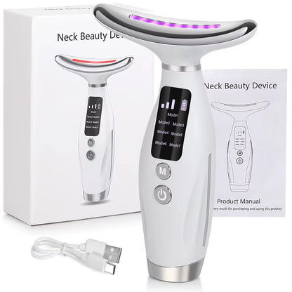 Revitalize Your Beauty Routine: 7 Color EMS Micro-Current Facial & Neck Massager with Vibrating Technology for Ultimate Care