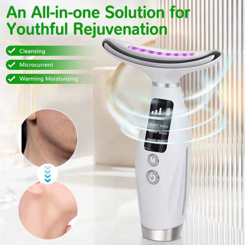 Revitalize Your Beauty Routine: 7 Color EMS Micro-Current Facial & Neck Massager with Vibrating Technology for Ultimate Care