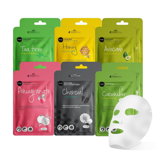 Essence Facial Sheet Masks - Korean Skin Care Moisturizing 12-Pack (Assorted - 2 of Each Variant)