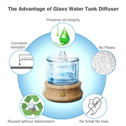 Elevate Your Space with the Elegant Glass Essential Oil Diffuser – Mist Discharge, Auto Shut-Off, and Colorful Lights for a Relaxing Atmosphere